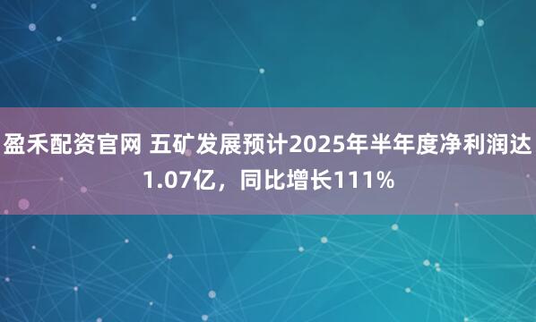 盈禾配资官网 五矿发展预计2025年半年度净利润达1.07亿，同比增长111%