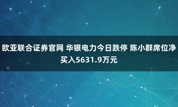 欧亚联合证券官网 华银电力今日跌停 陈小群席位净买入5631.9万元